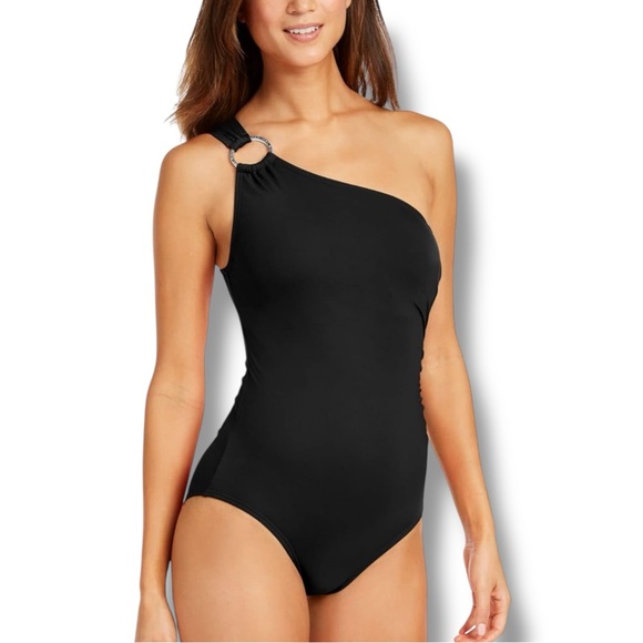 MICHAEL Michael Kors Other - Michael Kors One-Shoulder Black Swimsuit with Metal Ring Detail Size 10